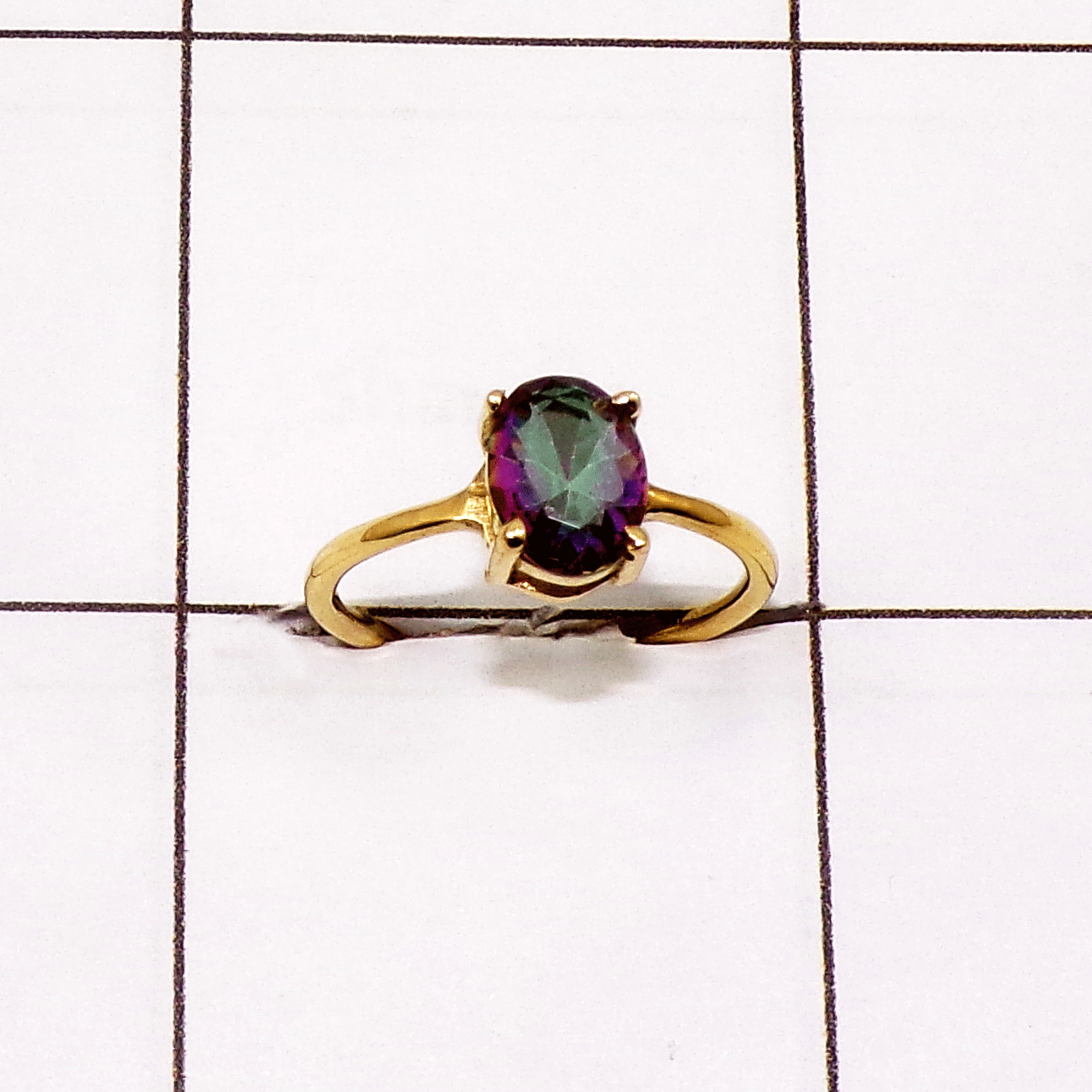 Beautiful Mystic Quartz Cut Ring A - JBR999 Unique Cut Oval Shape Gemstone With 18ct Gold Plating & Prong Setting Ring    Ring Size - 5to9US